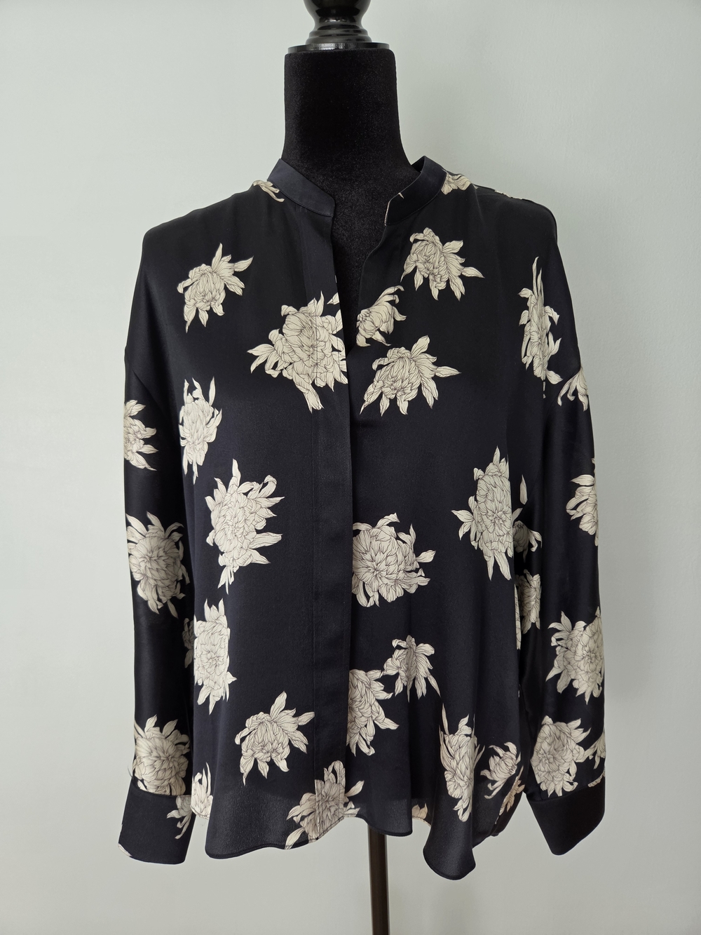 Vince Black Blouse with Cream Floral Print